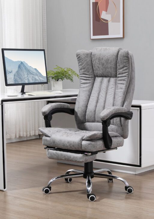 Massage Office Chair with 6 Points and Heat, Reclining Computer Chair with Adjustable Height and Footrest, Gray