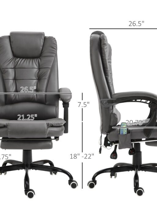 7-Point Vibrating Massage Office Chair High Back Massaging Office Desk Chair with Lumbar Support, Footrest, Gray