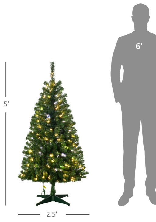 5' Artificial Prelit Christmas Trees with Warm White or Colorful LED Lights, Auto Open