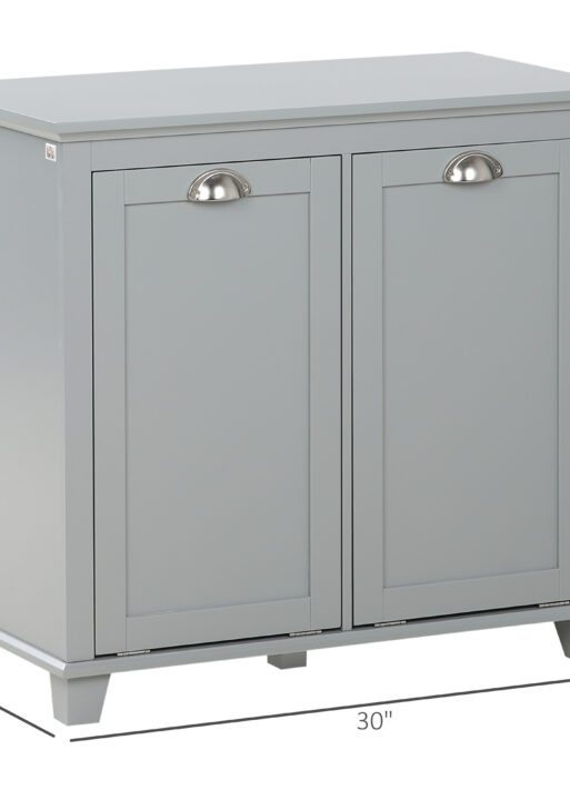 Dual Tilt out Laundry Hamper Cabinet, Bathroom Storage Cabinet with 2-Compartment Hamper, Modern Bathroom Floor Cabinet for Washroom, Gray