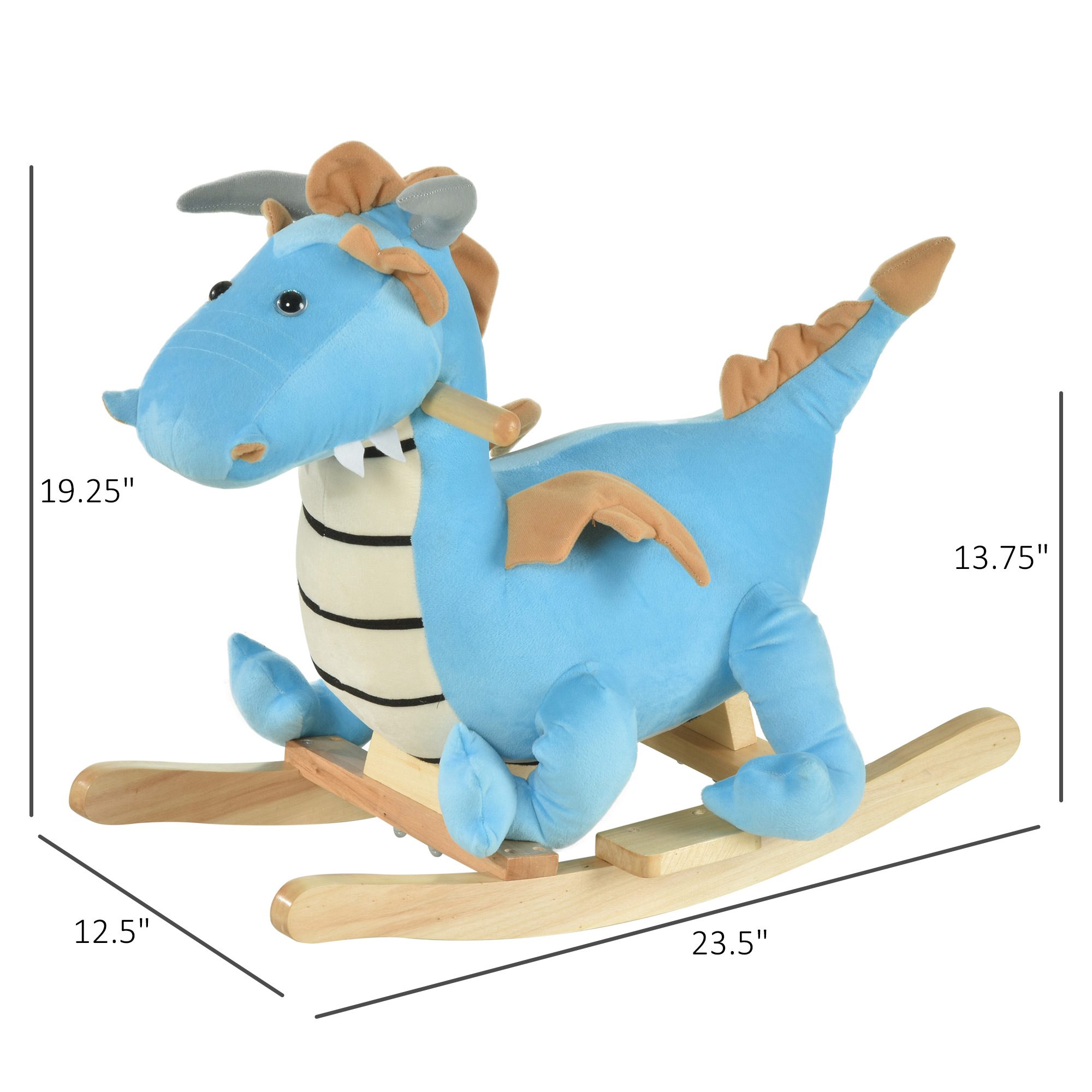 Kids Plush Ride-On Rocking Horse Toy Dinosaur Ride Rocking Chair with Realistic Sounds for18-36 Months, Blue - Image 1