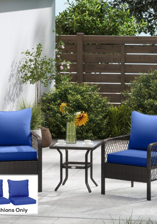 4 Patio Chair Cushions with Seat & Backrest, Fade Resistant Seat Replacement Cushion Set, Navy Blue