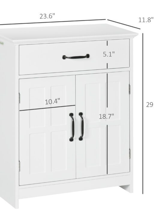 Bathroom Storage Cabinet, Modern Bathroom Cabinet with 2 Doors, Storage Drawer & Adjustable Shelf, White