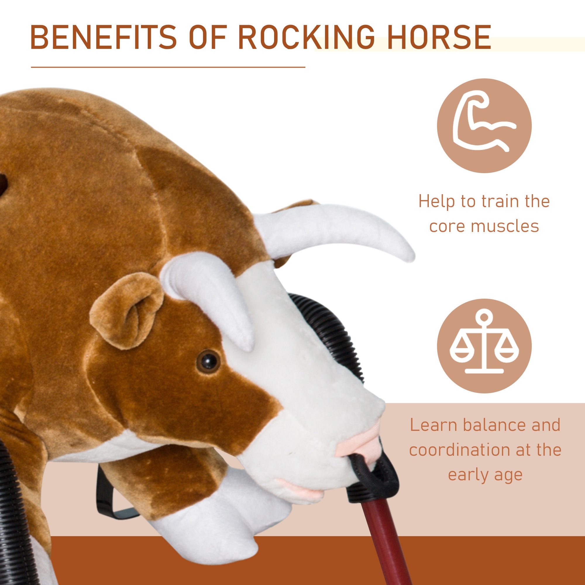 Kids Spring Rocking Horse Rodeo Bull Style with Realistic Sounds for Children over 3 Years Old - Image 4