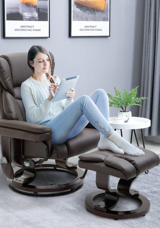 Massage Sofa Recliner Chair w/ Footrest, 10 Vibration Point, Faux PU Leather, Brown
