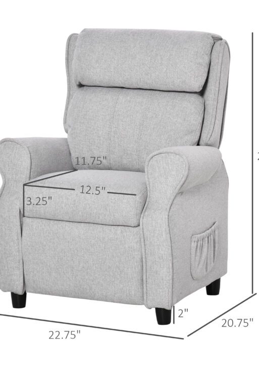 Kids Recliner Chair Children Sofa Angle Adjustable Single Lounger Armchair Gaming Chair with Footrest 2 Side Pockets for 3-5 Years, Light Grey