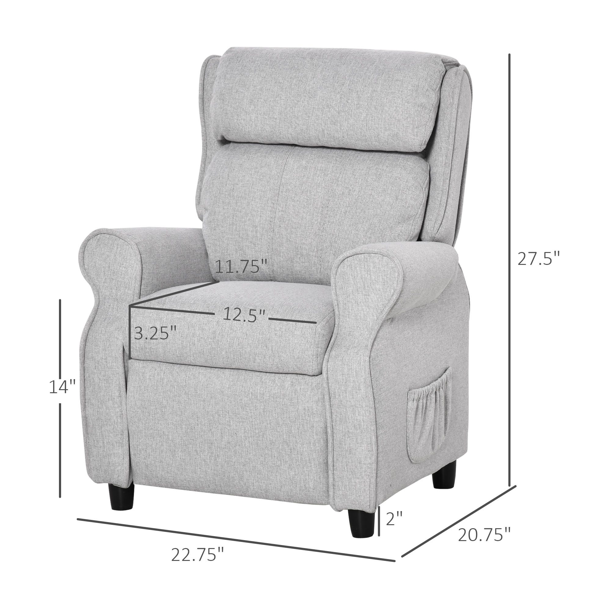 Kids Recliner Chair Children Sofa Angle Adjustable Single Lounger Armchair Gaming Chair with Footrest 2 Side Pockets for 3-5 Years, Light Grey - Image 1