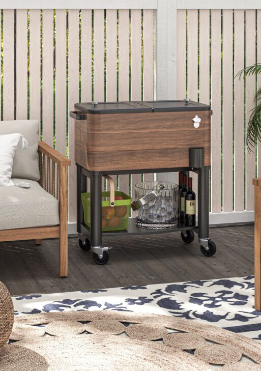 60 Quart Outdoor Cooler Cart, Rolling Ice Chest with Bottom Shelf and Bottle Opener for Backyard, Deck, Poolside Party