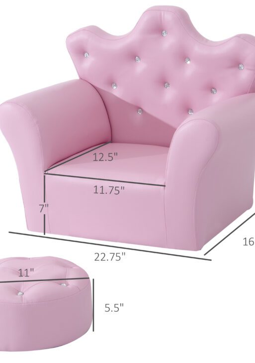 Qaba Kids Sofa Set with Footstool, Princess Sofa with Diamond Decoration