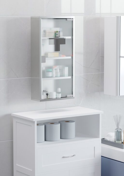 12" x 24" Lockable Medicine Cabinet, 4 Tier Stainless Steel Medical Wall Box with 2 Keys and Shelves for Bathroom