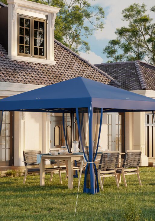 10' x 10' Pop Up Canopy Tent with Netting, Instant Gazebo, Screen House Room with Carry Bag, Height Adjustable, for Outdoor, Garden, Patio, Camping, Blue