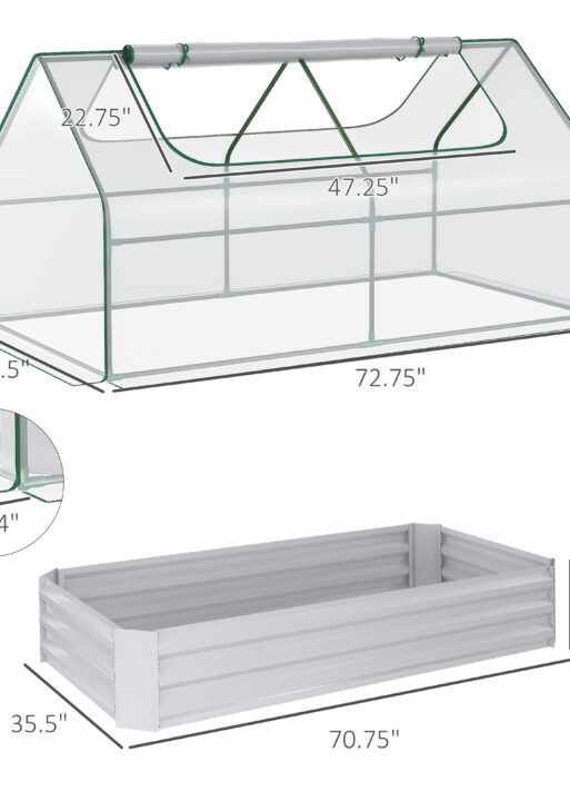 6 x 3 x 1ft Raised Garden Bed with Mini Greenhouse, Galvanized Raised Garden Bed with Cover for Herbs and Vegetables, Small Greenhouse for Patio Garden Balcony, Clear and Light Gray