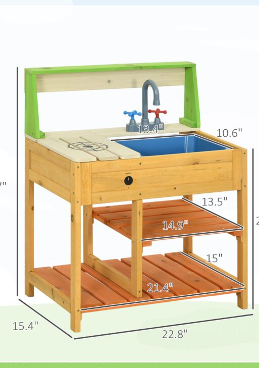 Mud Kitchen for Kids Outdoor Kitchen Playset w/ Realistic Kitchen Toys, Faucet Sink Storage Shelves for Ages 3-8 Years