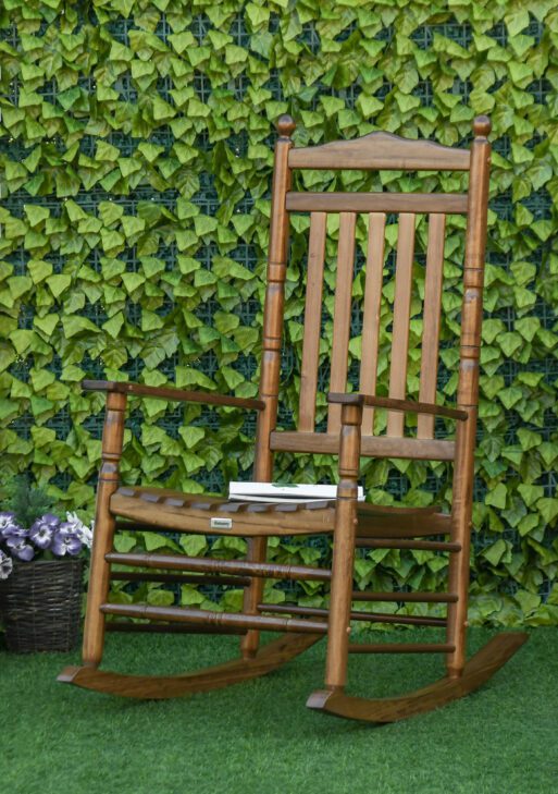 Traditional Wooden High-Back Rocking Chair for Porch, Indoor/Outdoor, Brown