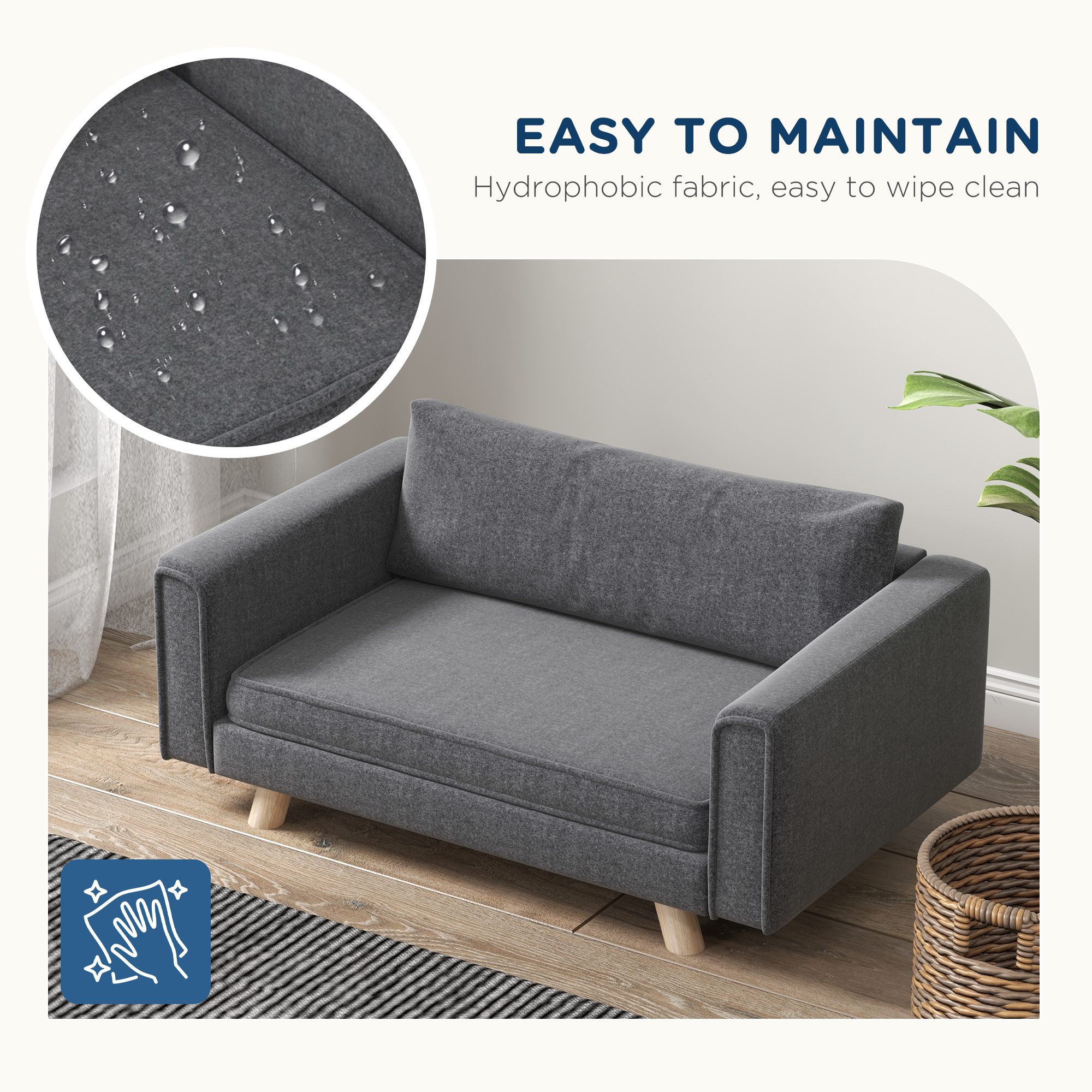 Raised Dog Sofa, Elevated Pet Sofa for Small and Medium Dogs with Removable Seat and Back Cushions, Anti-Slip Pads, Gray - Image 4