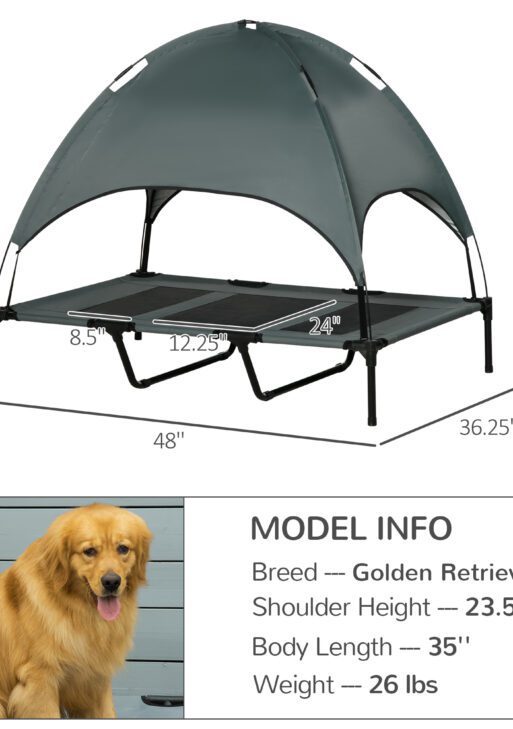 48" x 36" Elevated Portable Dog Cot Cooling Pet Bed with UV Protection Canopy Shade