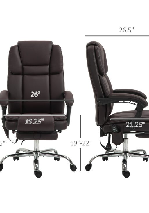 6 Point Vibration Massage Office Chair, PU Leather Reclining Computer Chair with Adjustable Height, Brwon