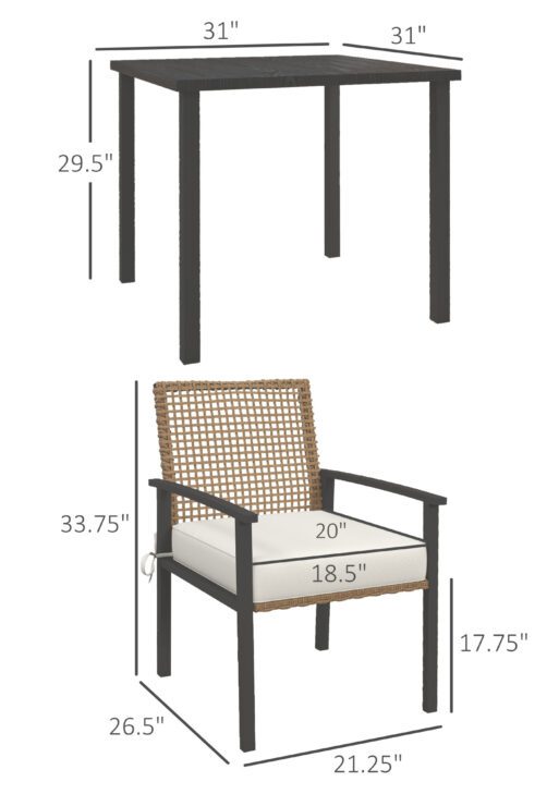 5 Pieces Outdoor Dining Set for 4, Wicker Rattan Patio Furniture Set, Patio Table and Chairs Set with Cushions, Square Metal Table Top, Conversation Set for Garden, Backyard, Deck, Beige