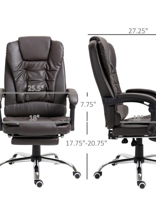 Executive Office Chair, High Back Reclining Computer Chair with Footrest and Armrest, Coffee