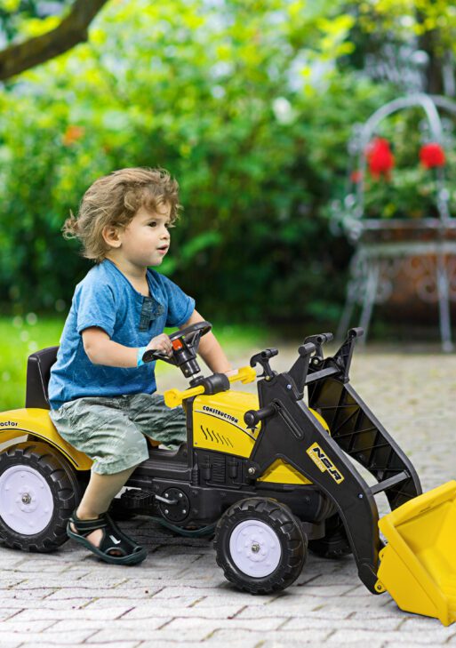 Kids Ride on Excavator, Pedal Go Kart with Front Loader Digger for 3 Year Old, Yellow