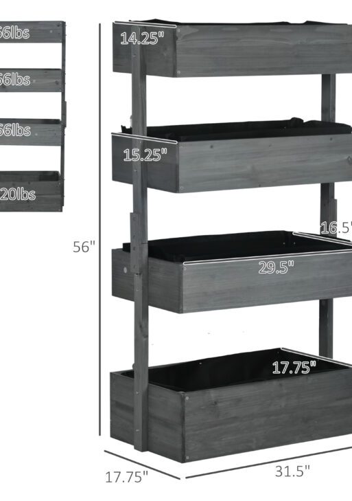 Outdoor Wooden Vertical Garden Planter, 4 Tier Planter Box, Self-Draining for Flowers, Vegetables, Herbs, Gray