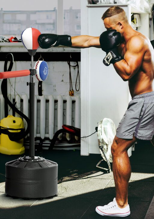 Free Standing Boxing Bag with Stand, Punching Speed Bag Reaction Bar Challenge with Suction Cups, 64-81in Adjustable Height for Teenagers and Adults, Multi