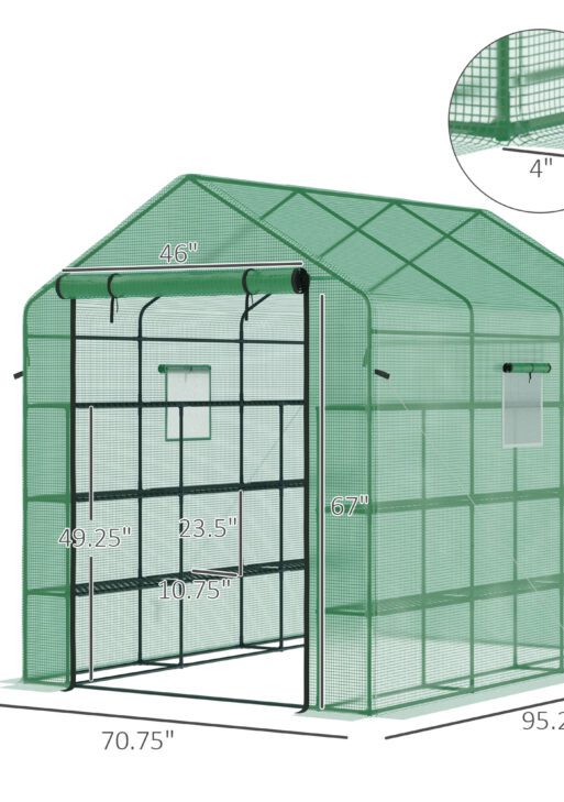 8' x 6' x 7' Temporary Greenhouse for Growing Flowers with Mesh Door & Windows Green