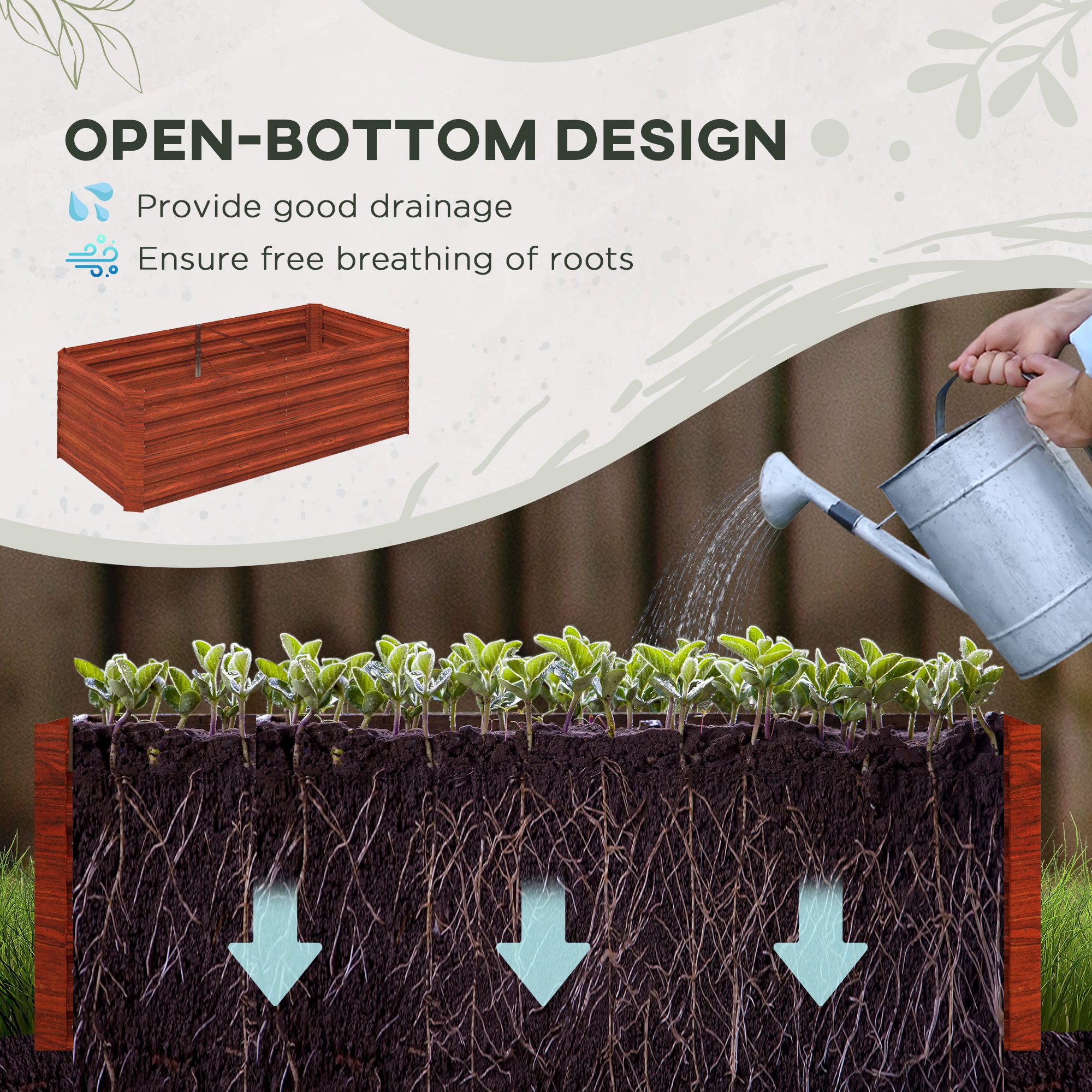 Galvanized Raised Garden Bed, Steel Outdoor Planters with Reinforced Rods, 71" x 36" x 23", Dark Brown - Image 2