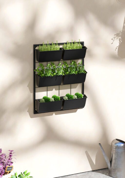 3-Tier Hanging Planter with 6 Pots for Indoor and Outdoor Use, Wall Planter, Self Draining & Wall Mounted, Black