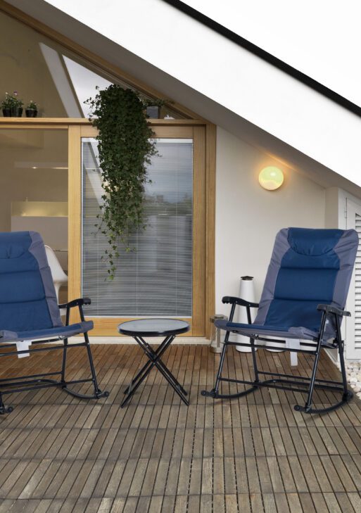 3 Piece Outdoor Folding Rocking Chair and Table Set - Blue and Gray