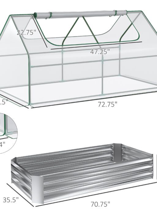 6 x 3 x 1ft Raised Garden Bed with Mini Greenhouse, Galvanized Raised Garden Bed with Cover for Herbs and Vegetables, Small Greenhouse for Patio Garden Balcony, Clear and Silver