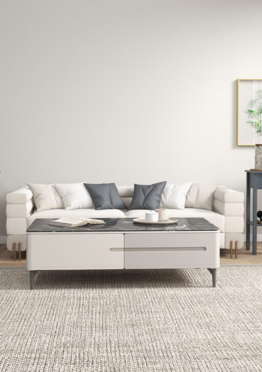 2-Tier Side Tables Set of 2 with Drawer and Shelf, 2 Pieces End Tables for Living Room and Hallway, Gray