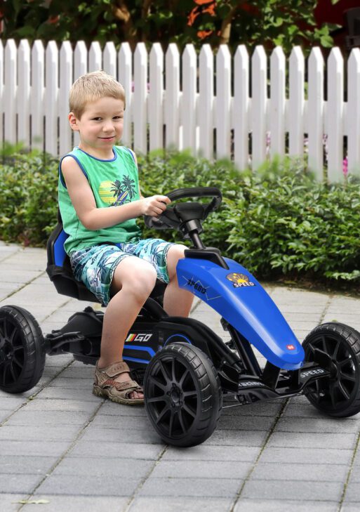 Kids Pedal Go Kart w/ Swing Axle, Shock-Absorbing Wheels, Blue