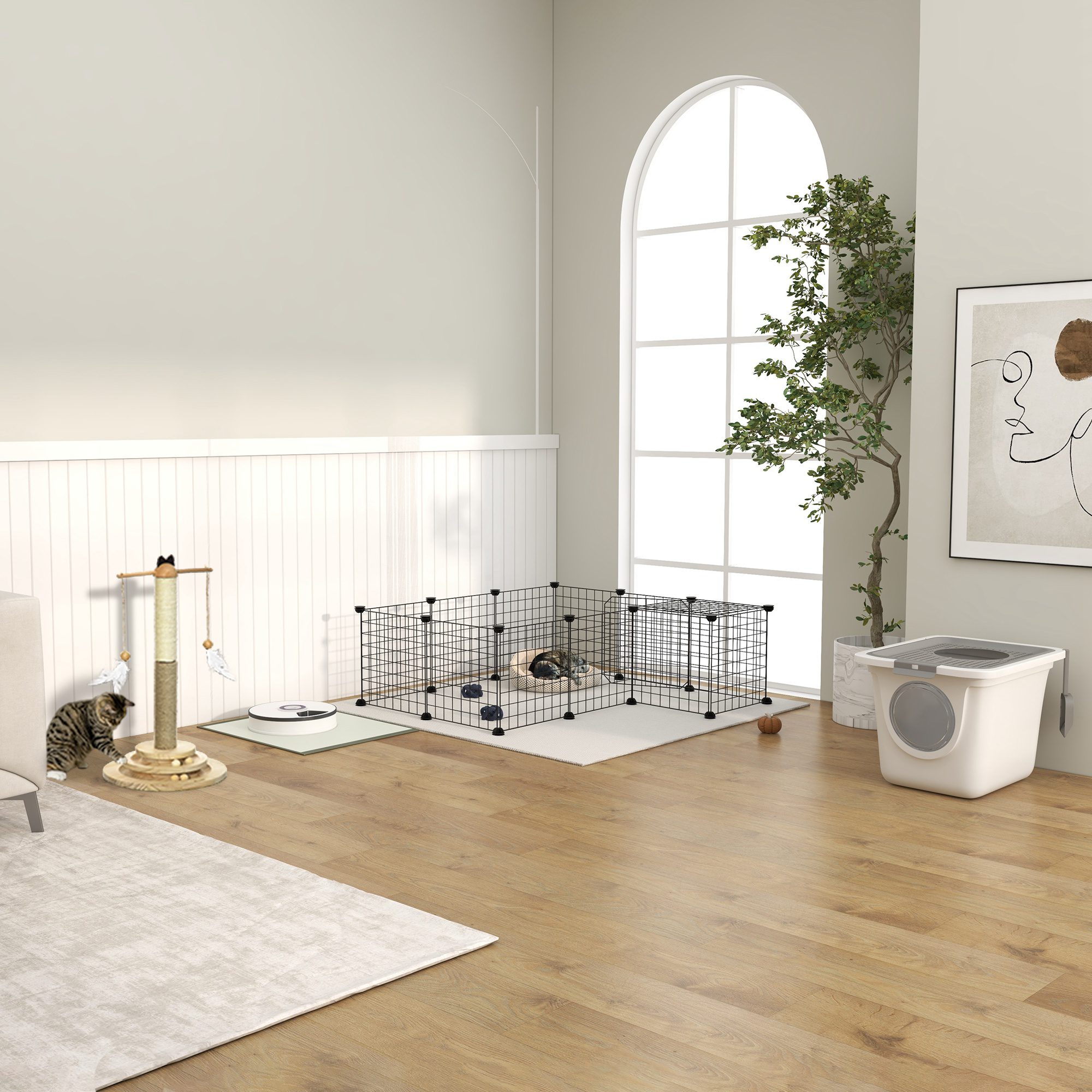 36 Panels Small Animal Playpen with Door, DIY C & C Cage for Guinea Pigs with Ramp, Portable Metal Wire Yard for Rabbit, Hedgehogs, 14 x 14 in - Image 6