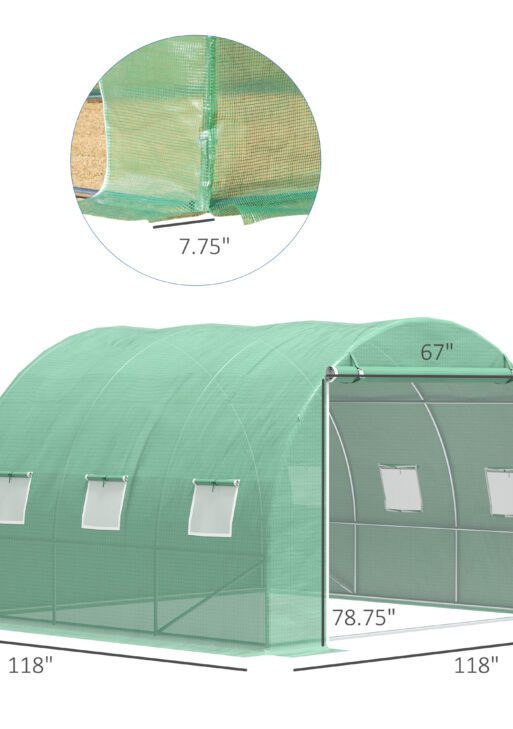 10' x 10' x 7' Walk-in Tunnel Greenhouse with High-Quality Transparent PE Cover, Zipper Doors & Windows