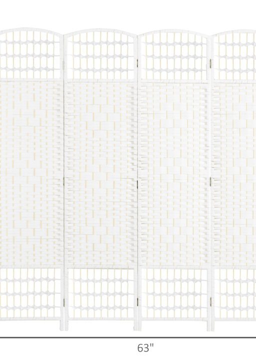 4 Panel Folding Room Divider Portable Privacy Screen Wave Fiber Room Partition for Home Office White