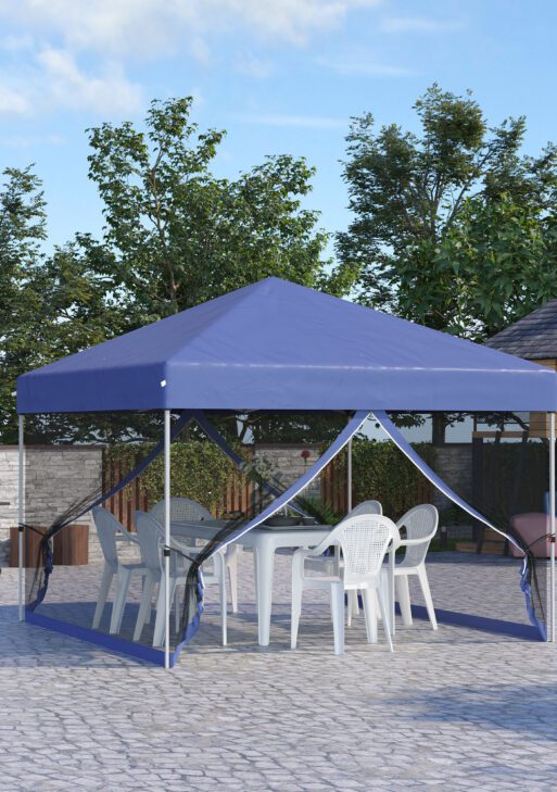 10' x 10' Pop Up Canopy Tent, Tents for Parties with Wheeled Carry Bag, Screen House Room, Height Adjustable Portable Gazebo, for Outdoor, Garden, Patio, Blue