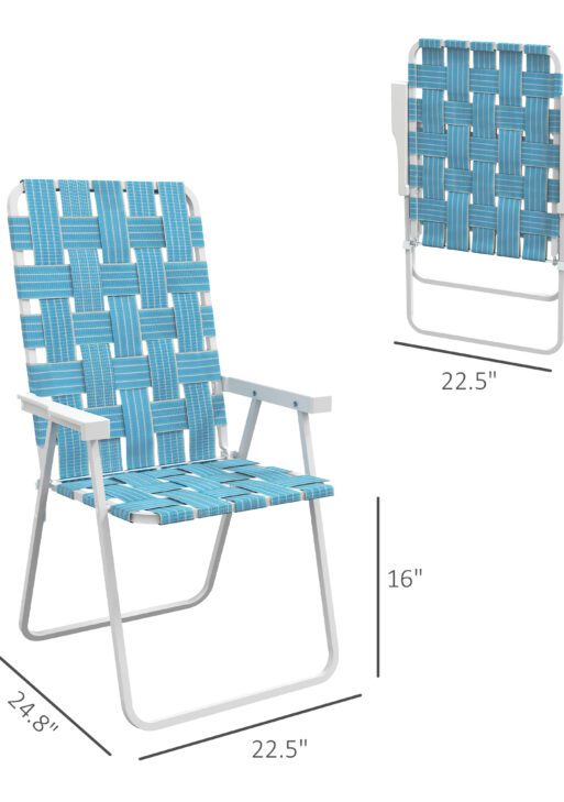 Set of 4 Patio Folding Chairs, Classic Outdoor Camping Chairs, Portable Lawn Chairs w/ Armrests, Blue