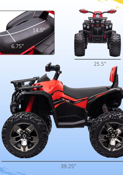 12V 4 Wheeler Kids ATV with Music, Headlights for 37-60 Months Boys and Girls, Red