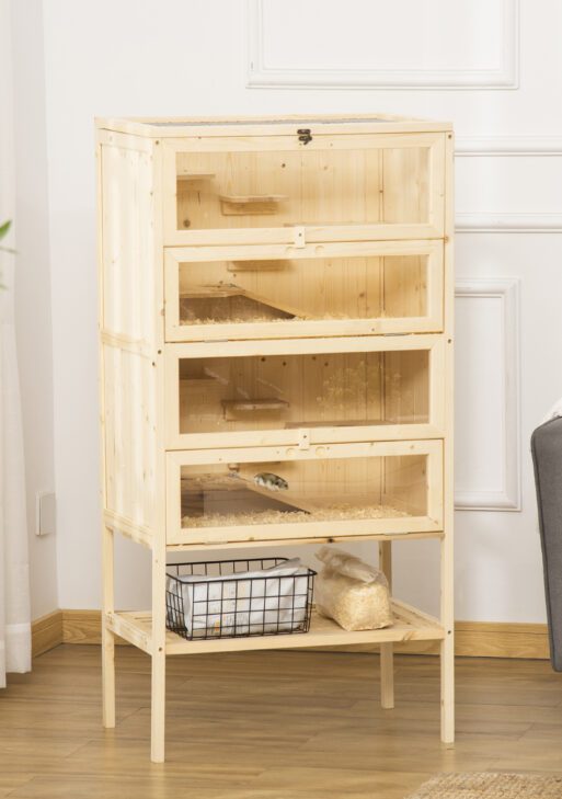 5-Tier Wooden Hamster Cage Mice Habitat Rat Habitat with Openable Top, Front Door and Storage Shelf