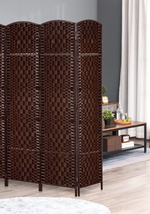 Room Divider, 4 Panel Folding Privacy Screen, 6FT Tall Portable Wicker Weave Partition Wall Divider for Bedroom, Home Office, Brown