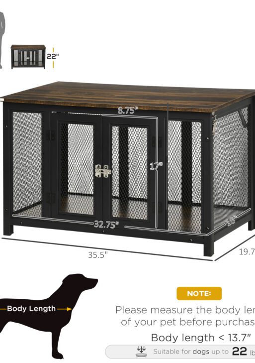 Furniture Style Dog Crate with Openable Top, Big Dog Crate End Table, Puppy Crate for Small Dogs Indoor, Spacious Interior, Pet Kennel, Brown, Black