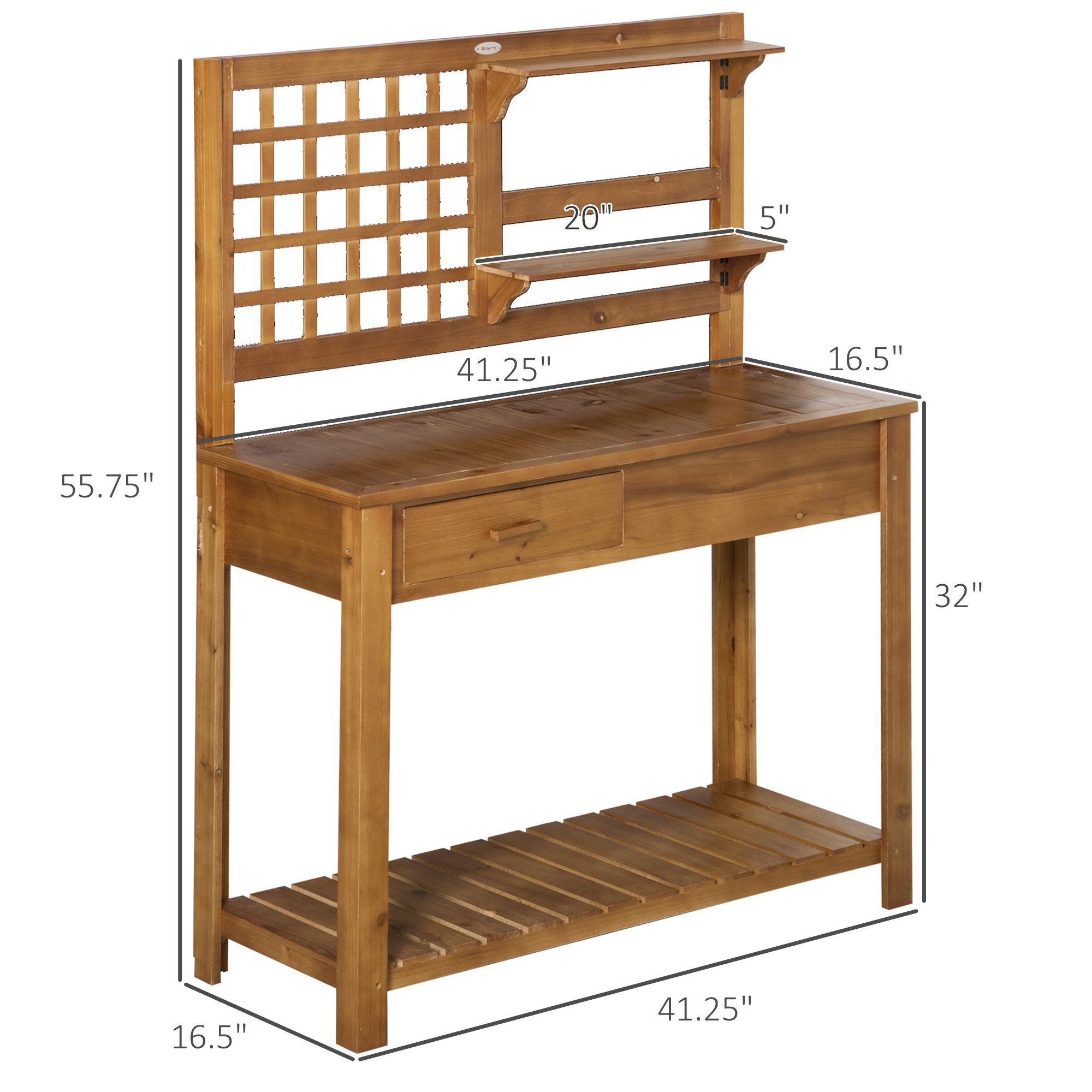 Potting Bench Table, Garden Work Bench, Outdoor Wooden Workstation with Tiers of Shelves and Drawer for Patio, Courtyards, Balcony, Brown - Image 1