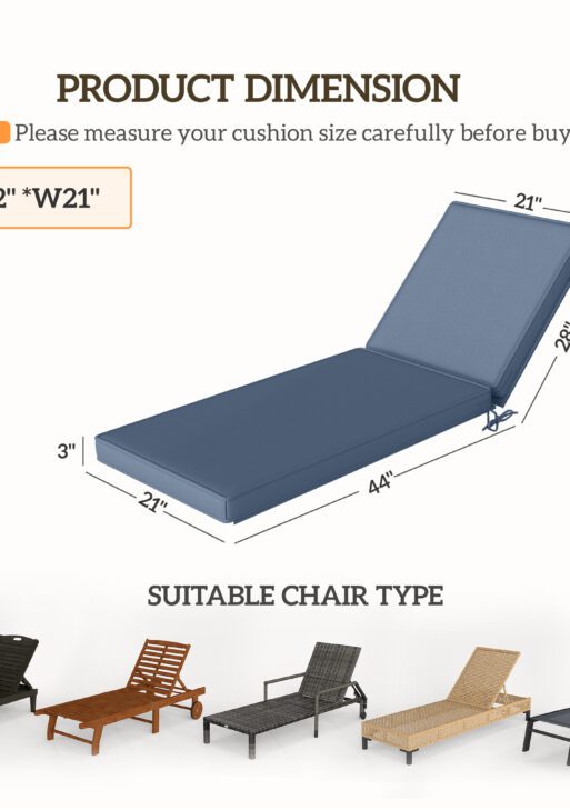 2-Piece Patio Chair Cushions with Backrests, Replacement Cushions for Outdoor Lounge Chair, Sky Blue