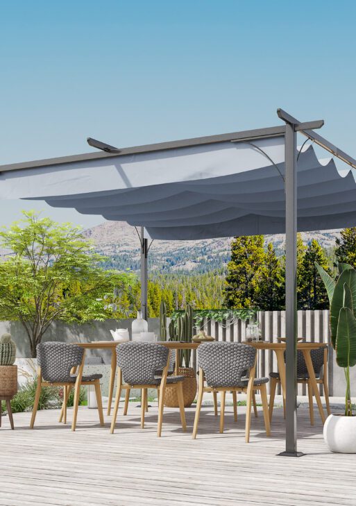 11.5' x 11.5' Outdoor Retractable Pergola Canopy, Metal Patio Shade Shelter for Backyard, Porch Party, Garden, Grill Gazebo, Gray