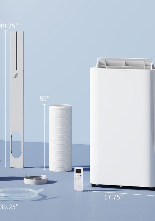 12000 BTU Portable Air Conditioner with Remote Control, Free Standing AC Unit with Built-in Cool, Dehumidifier, Fan Modes for Room Up to 550 Sq.Ft., 24 Hour Timer, Window Installation Kit