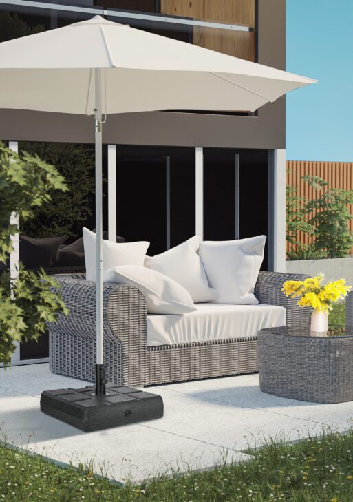 Umbrella Stand for 1.5", or 1.9" Umbrella Poles, Fillable Umbrella Base, Black