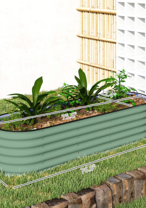 6.4' x 2' x 1.4' Galvanized Raised Garden Bed Kit, Metal Planter Box with Safety Edging, Green