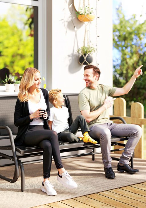 3-Person Outdoor Patio Glider Bench, Porch Glider Swing with 3 Seats, Breathable Mesh Fabric, Metal Frame, Black