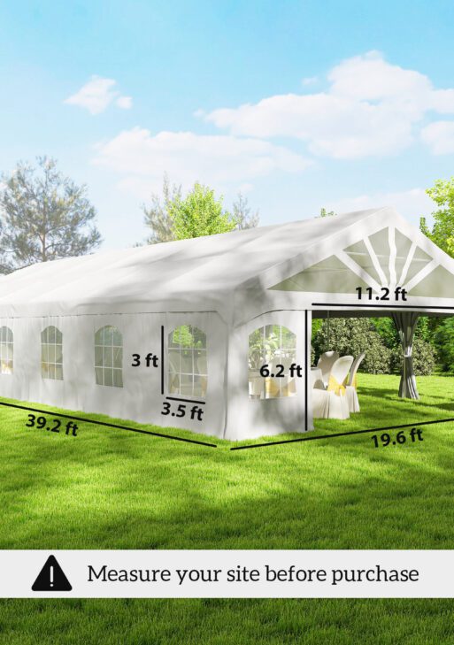 Heavy Duty Party Tent, 19.5' x 39' Large Sun Shade Canopy Tent for Parties, Wedding, Events, BBQ Grill, White